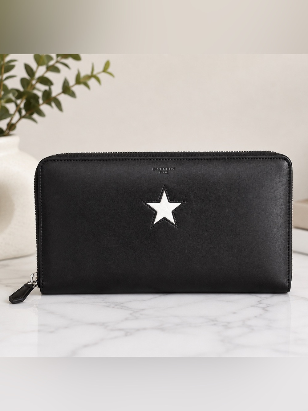 Givenchy Black Leather Oversized wallet/organizer with White Star